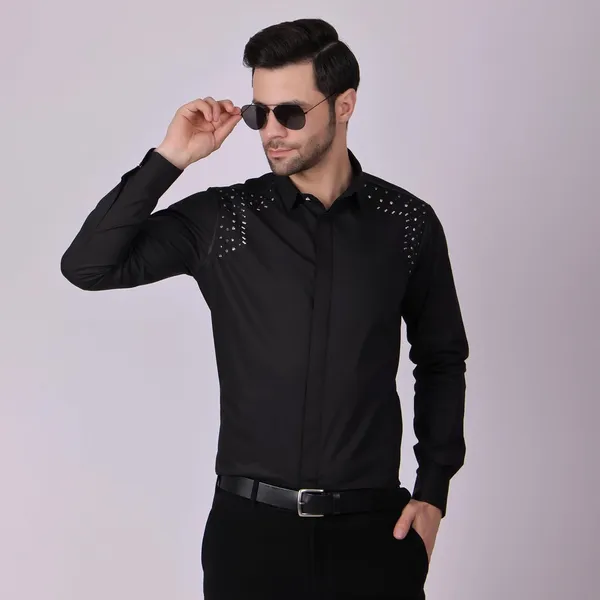 Pier_Seven_Embroidered_Cotton_Blend_Men's_Slim_Fit_Full_Sleeve_Shirt_-_Black_(PWY013)
