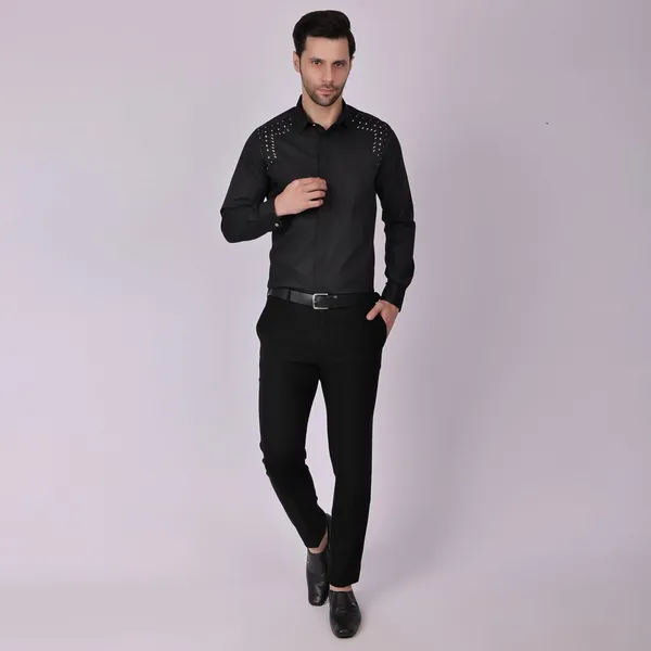 Pier_Seven_Embroidered_Cotton_Blend_Men's_Slim_Fit_Full_Sleeve_Shirt_-_Black_(PWY013)