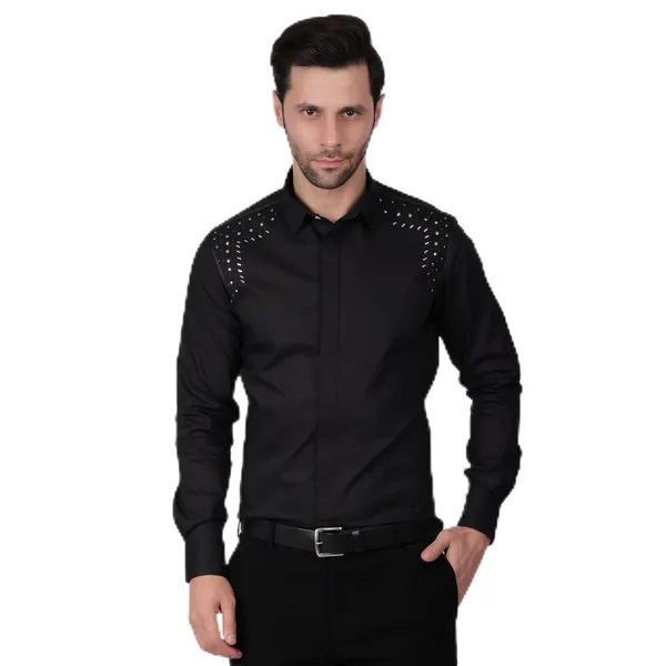 Pier_Seven_Embroidered_Cotton_Blend_Men's_Slim_Fit_Full_Sleeve_Shirt_-_Black_(PWY013)