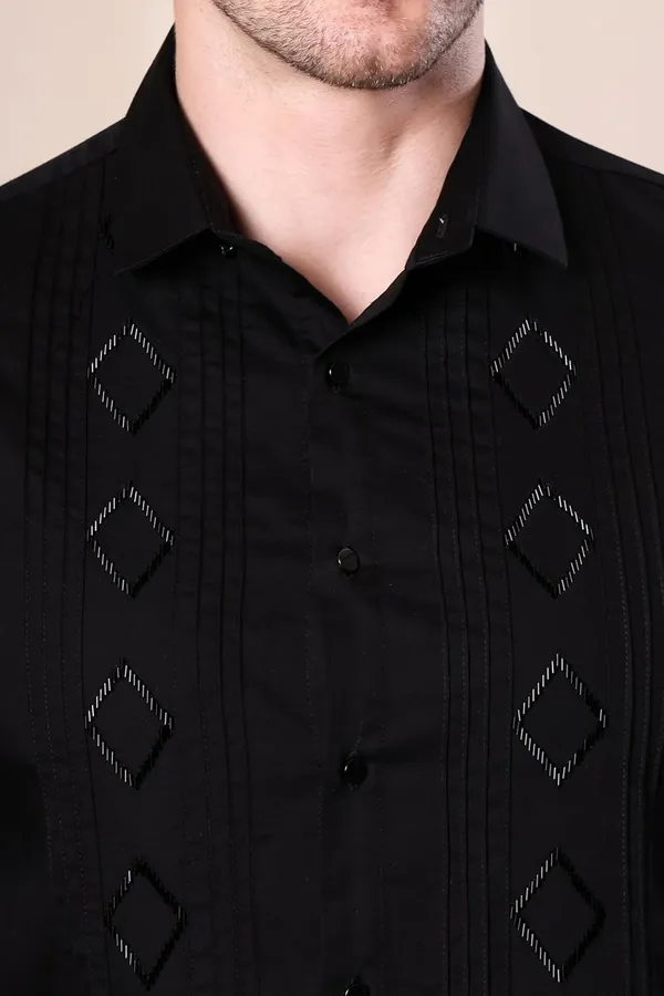 Pier_Seven_Black_Slim_Fit_Cotton_Blend_Shirt_with_Hand_Embroidery_&_Pin-Tuck_Detailing_(PWY069)