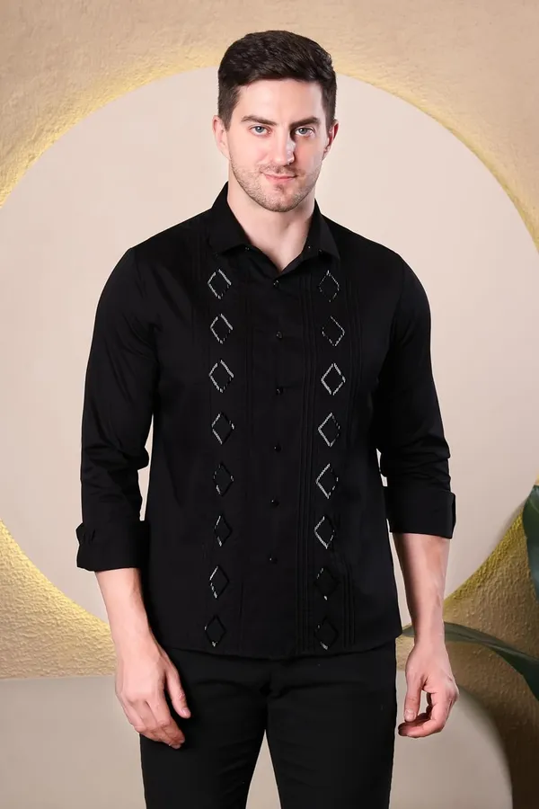 Pier_Seven_Black_Slim_Fit_Cotton_Blend_Shirt_with_Hand_Embroidery_&_Pin-Tuck_Detailing_(PWY069)