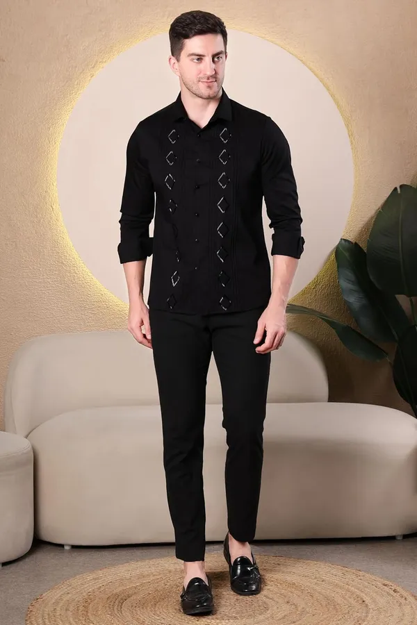 Pier_Seven_Black_Slim_Fit_Cotton_Blend_Shirt_with_Hand_Embroidery_&_Pin-Tuck_Detailing_(PWY069)