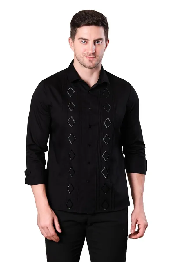 Pier_Seven_Black_Slim_Fit_Cotton_Blend_Shirt_with_Hand_Embroidery_&_Pin-Tuck_Detailing_(PWY069)