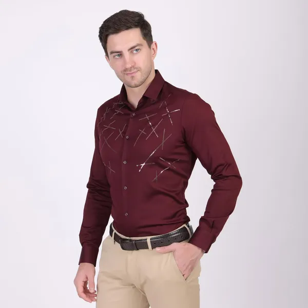 Pier_Seven_Embellished_Cotton_blend_Men's_Slim_Fit_Full_Sleeve_Shirt_-_Maroon_(PWY073)