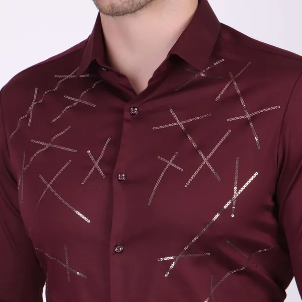 Pier_Seven_Embellished_Cotton_blend_Men's_Slim_Fit_Full_Sleeve_Shirt_-_Maroon_(PWY073)