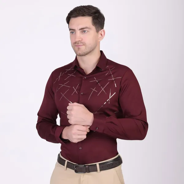 Pier_Seven_Embellished_Cotton_blend_Men's_Slim_Fit_Full_Sleeve_Shirt_-_Maroon_(PWY073)