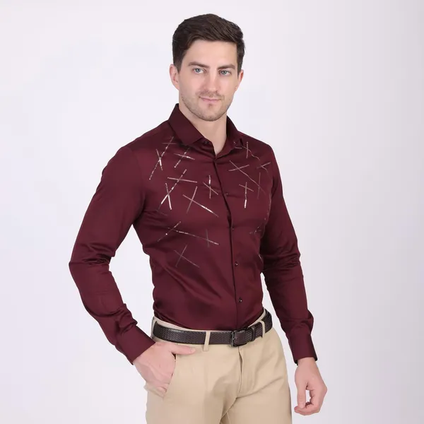 Pier_Seven_Embellished_Cotton_blend_Men's_Slim_Fit_Full_Sleeve_Shirt_-_Maroon_(PWY073)