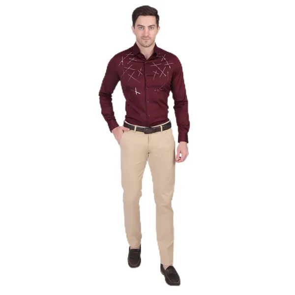 Pier_Seven_Embellished_Cotton_blend_Men's_Slim_Fit_Full_Sleeve_Shirt_-_Maroon_(PWY073)