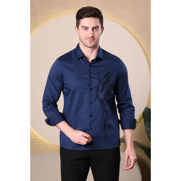 Pier_Seven_Men_Navy_Blue_Premium_Slim_Fit_Cotton_Shirt_with_Glossy_Embroidered_Bird_Design