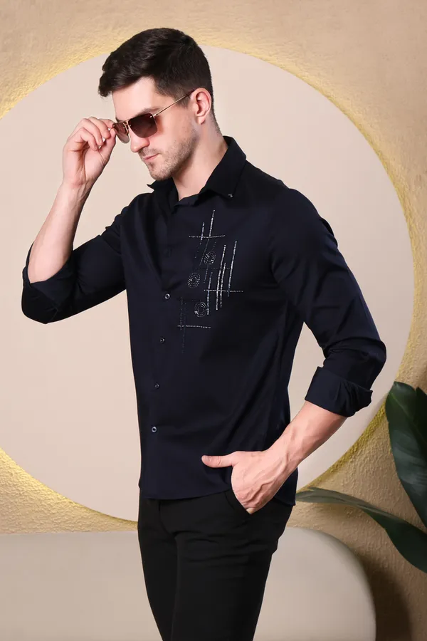 Pier_Seven_Mens_Cotton_Blend_navy_Slim_Fit_Solid_Shirt_with_Geometric_hand_embroidery_|_Full_Sleeve_Casual_Party_Wear_Shirt