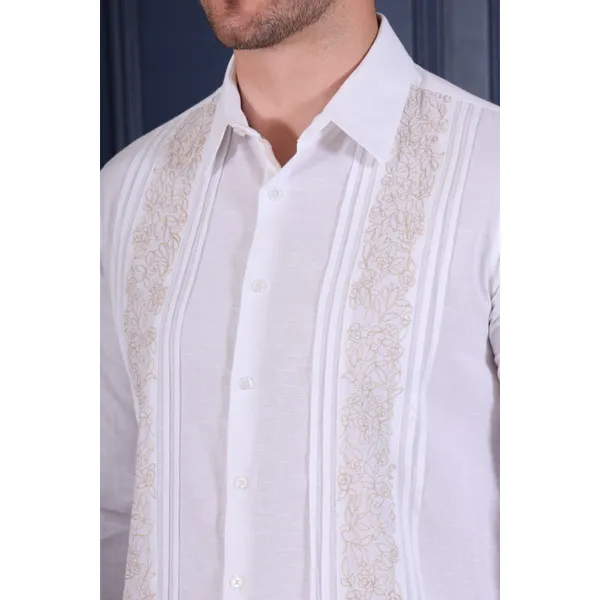 Pier_Seven_Mens_White_Embroidered_Casual_Shirt_|_Premium_Cotton_Linen_Slim_Fit_Full_Sleeve_Shirt