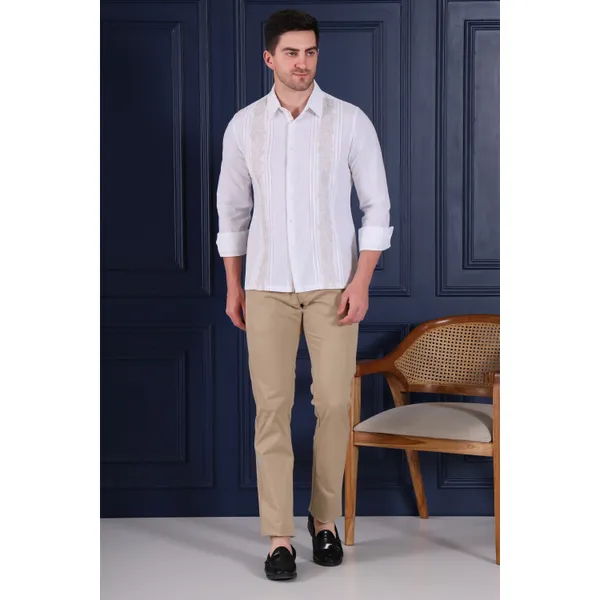 Pier_Seven_Mens_White_Embroidered_Casual_Shirt_|_Premium_Cotton_Linen_Slim_Fit_Full_Sleeve_Shirt