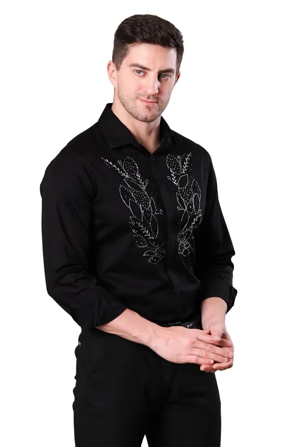 Pier_Seven_Hand_Embroidered_Cotton_Blend_Men's_Slim_Fit_Full_Sleeve_Shirt_-_Black_(PWY233)