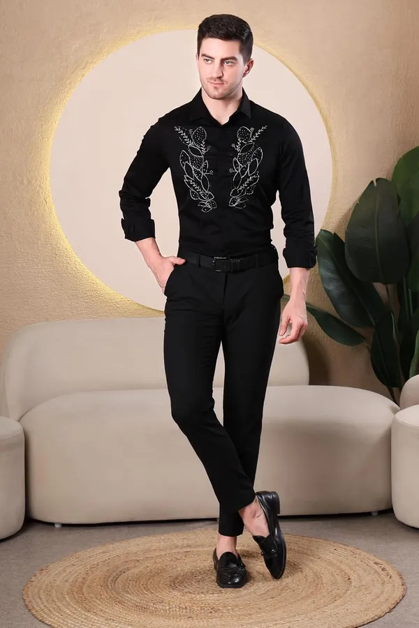 Pier_Seven_Hand_Embroidered_Cotton_Blend_Men's_Slim_Fit_Full_Sleeve_Shirt_-_Black_(PWY233)