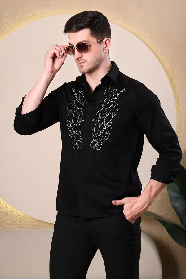 Pier_Seven_Hand_Embroidered_Cotton_Blend_Men's_Slim_Fit_Full_Sleeve_Shirt_-_Black_(PWY233)