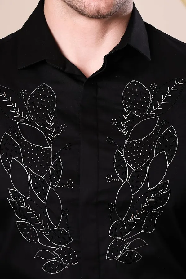 Pier_Seven_Hand_Embroidered_Cotton_Blend_Men's_Slim_Fit_Full_Sleeve_Shirt_-_Black_(PWY233)