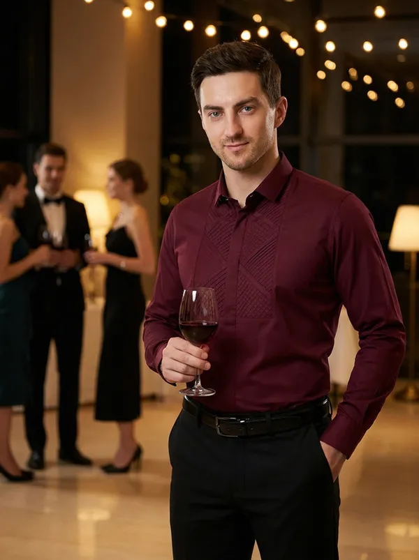 Maroon_Cotton_Blend_Self_Design_Shirt_For_Men