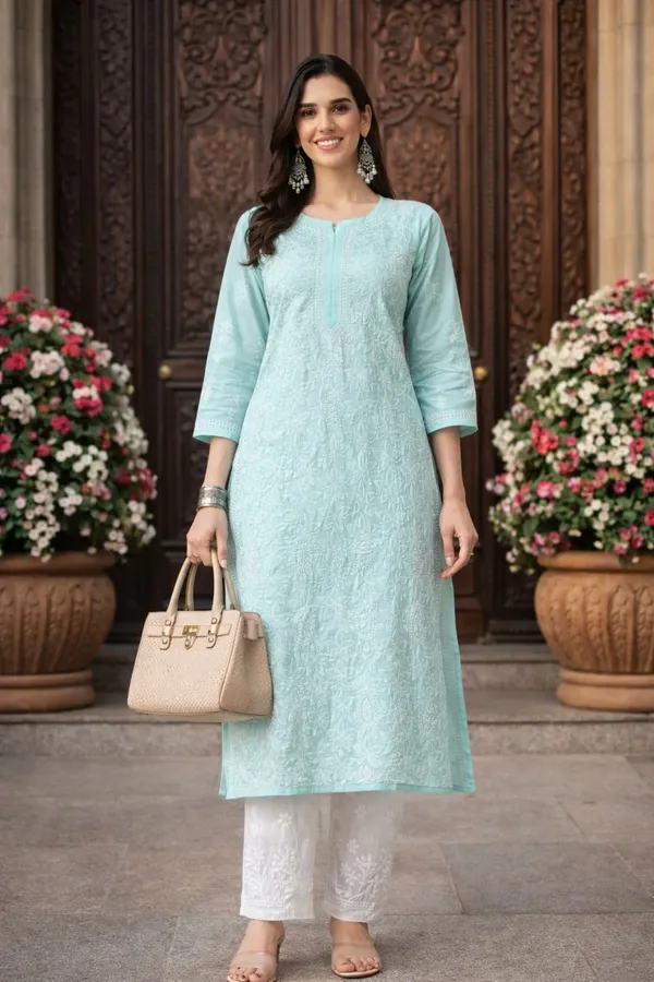 Aqua_Blue_Full_Jaalwork_Chikankari_Cotton_Kurti