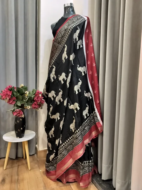 Black_Mulcotton_Kalamkari_Gajraj_Saree_For_Women