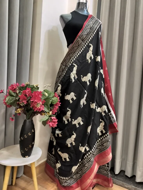 Black_Mulcotton_Kalamkari_Gajraj_Saree_For_Women