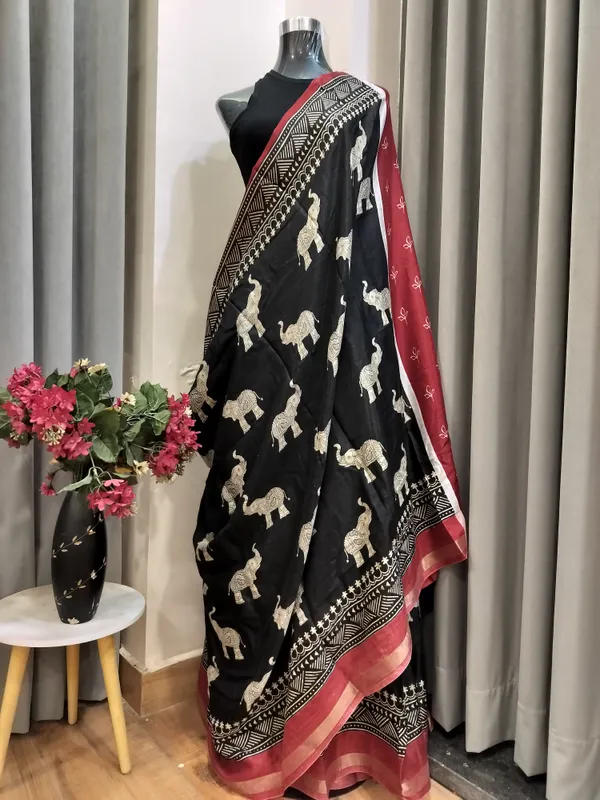 Black_Mulcotton_Kalamkari_Gajraj_Saree_For_Women