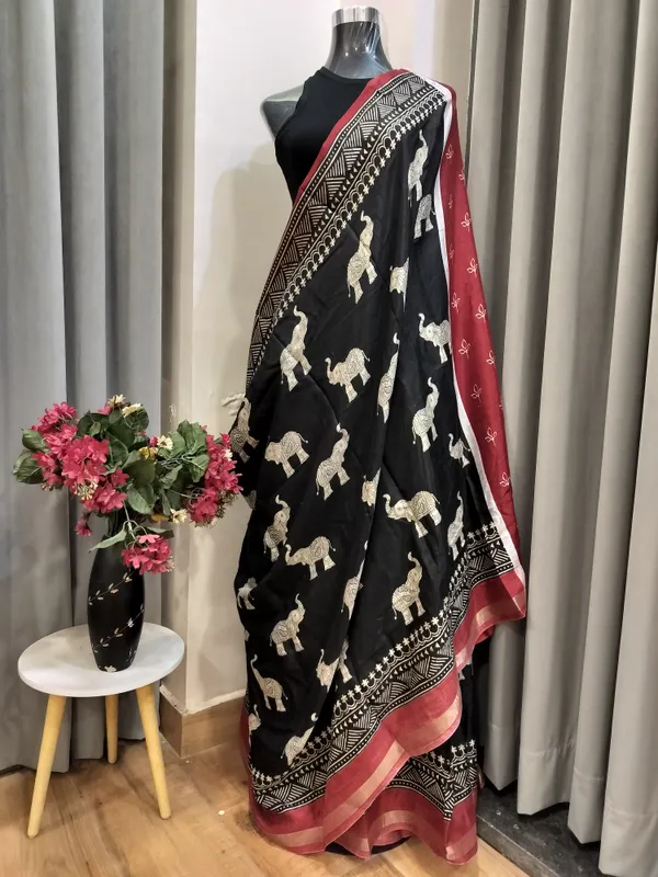 Black_Mulcotton_Kalamkari_Gajraj_Saree_For_Women