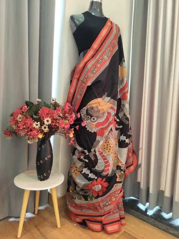 Black_Mythic_Art_Drape_Kalamkari_Saree_For_Women
