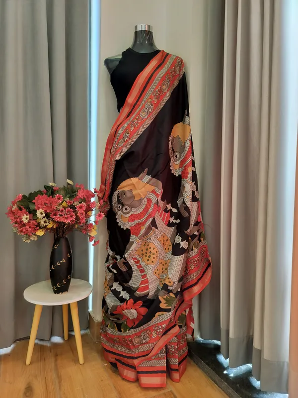 Black_Mythic_Art_Drape_Kalamkari_Saree_For_Women
