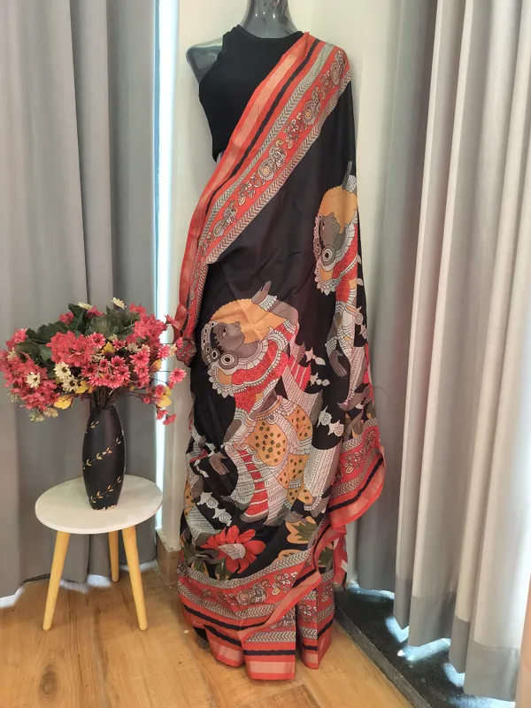 Black_Mythic_Art_Drape_Kalamkari_Saree_For_Women