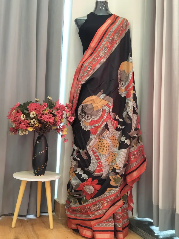 Black_Mythic_Art_Drape_Kalamkari_Saree_For_Women