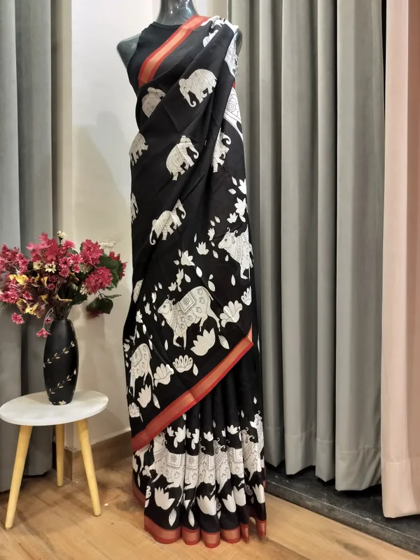 Black_Nandi_Shiv_Kalamkari_Saree_For_Women