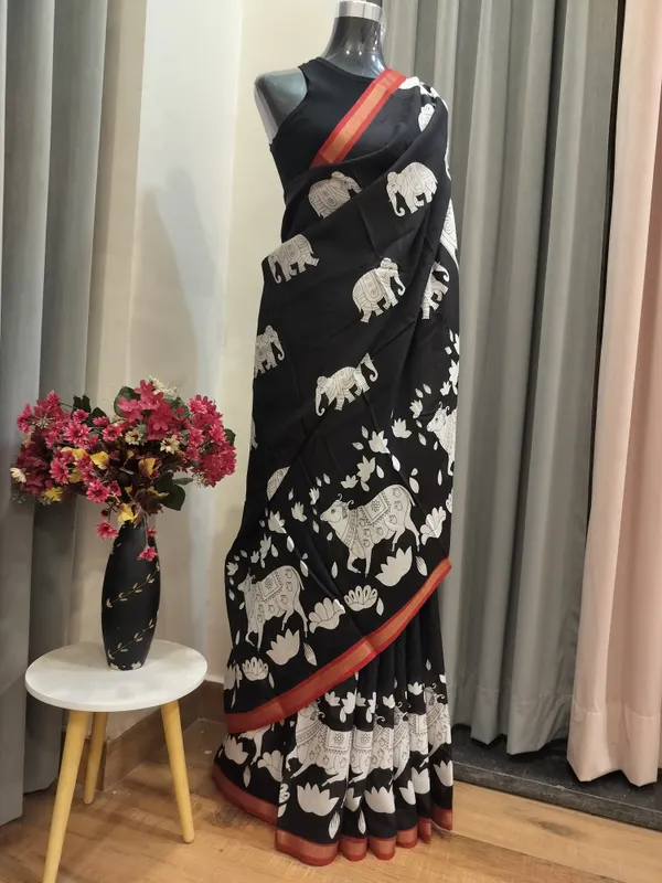 Black_Nandi_Shiv_Kalamkari_Saree_For_Women