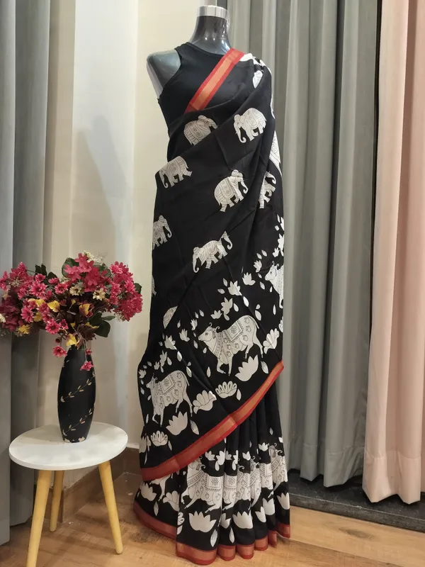 Black_Nandi_Shiv_Kalamkari_Saree_For_Women