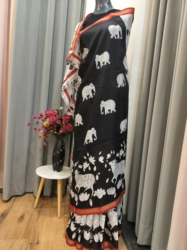 Black_Nandi_Shiv_Kalamkari_Saree_For_Women