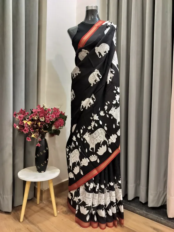 Black_Nandi_Shiv_Kalamkari_Saree_For_Women