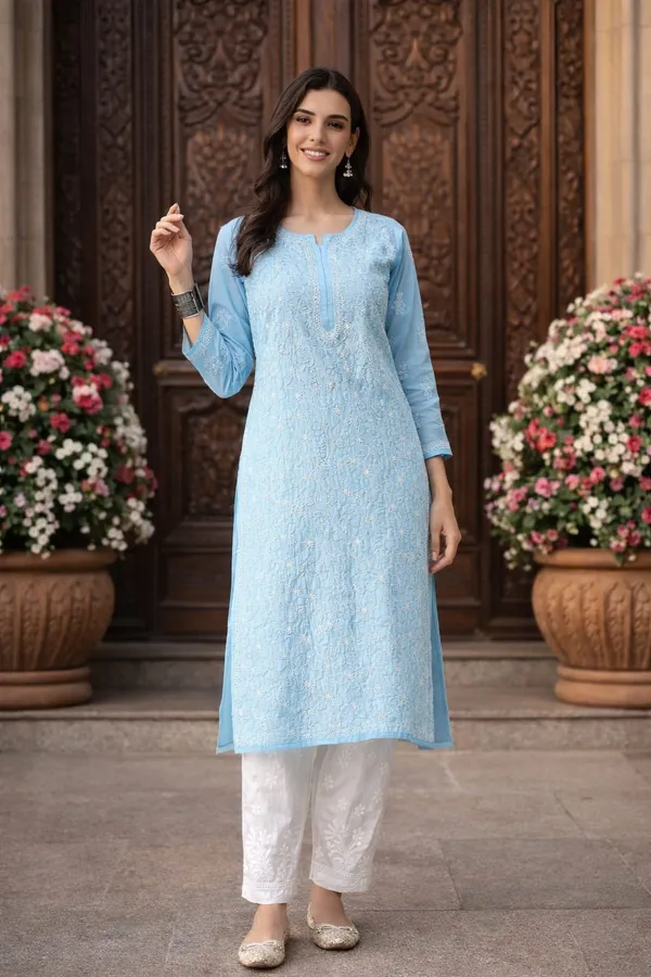 Blue_Full_Jaalwork_Chikankari_Cotton_Kurti
