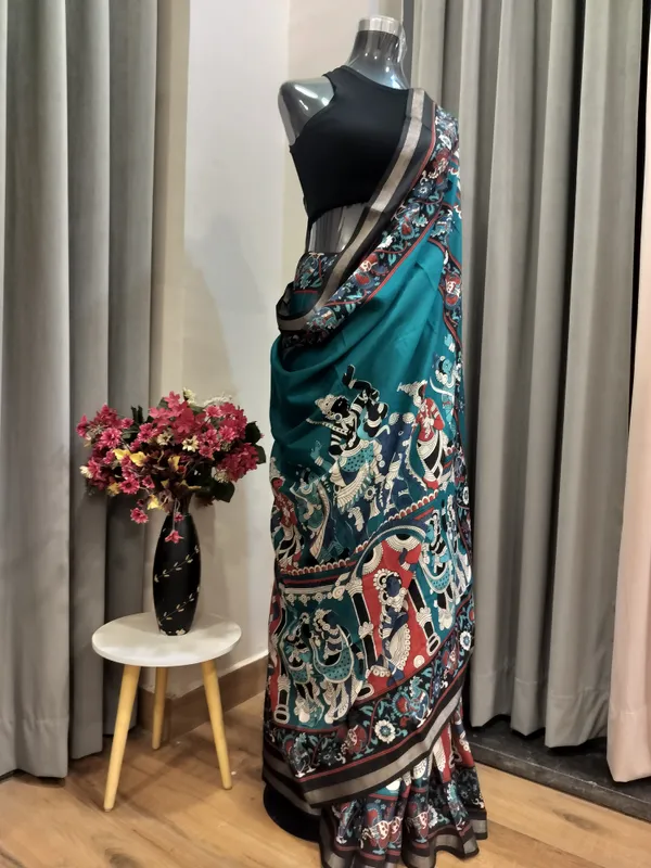 Blue_Kalamkari_Elephant_Parade_Saree_For_Women