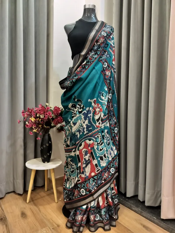 Blue_Kalamkari_Elephant_Parade_Saree_For_Women