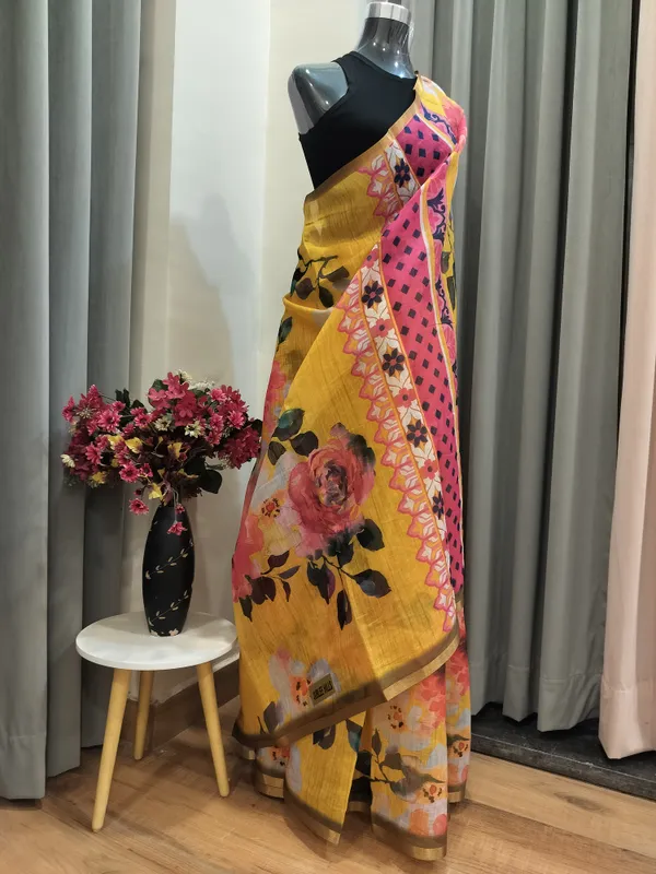 Bright_Yellow_Velvet_Mul_Cotton_Saree_For_Women