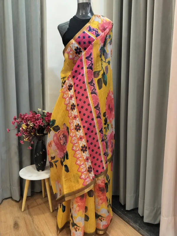 Bright_Yellow_Velvet_Mul_Cotton_Saree_For_Women