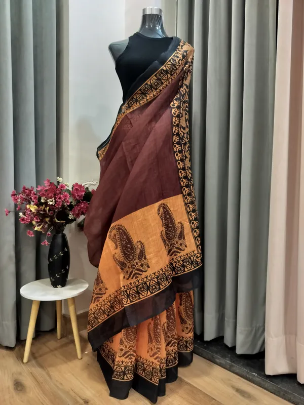 Brown_Boho_Tusker_Cotton_Saree_For_Women