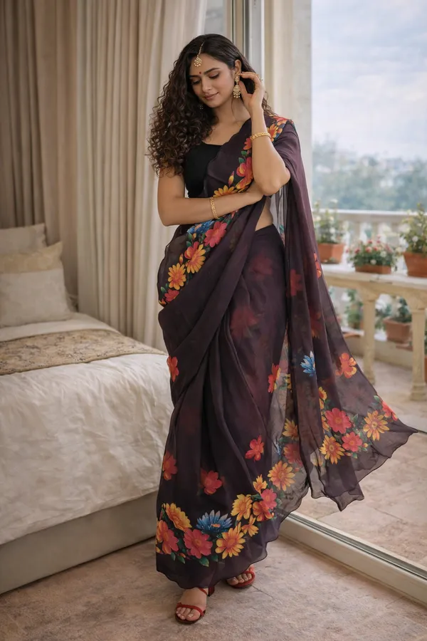 Black_Cotton_Floral_Gaze_Saree_For_Women