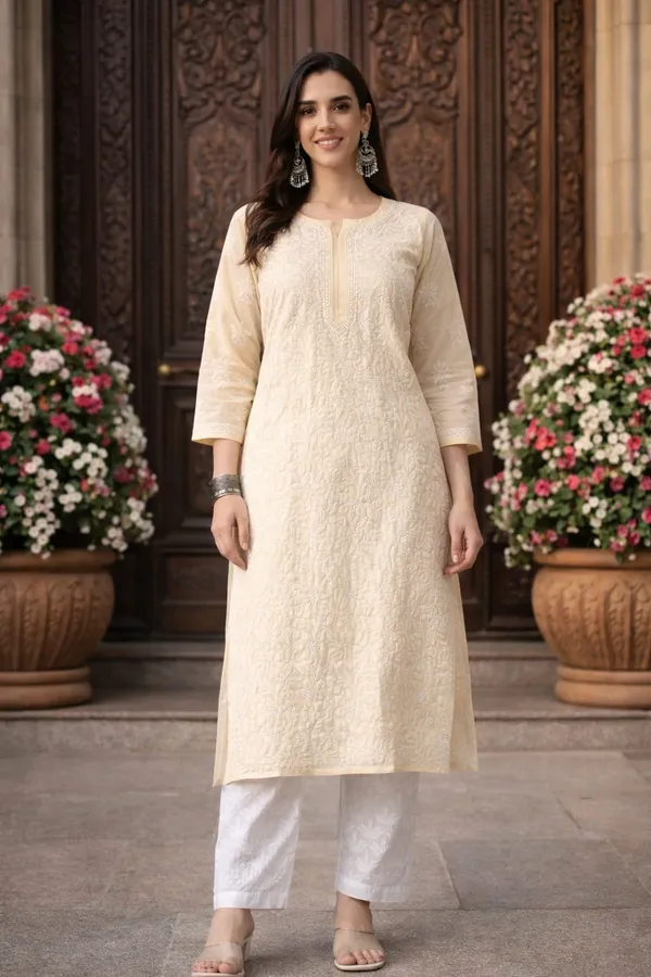 LIGHT_YELLOW_FULL_JAALWORK_CHIKANKARI_COTTON_KURTI