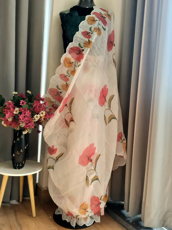 White_Cotton_Lily_Charm_Saree_For_Women