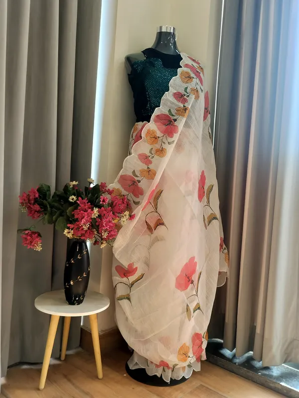 White_Cotton_Lily_Charm_Saree_For_Women