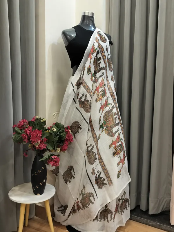 White_Cotton_Royal_Elephant_Drape_For_Women
