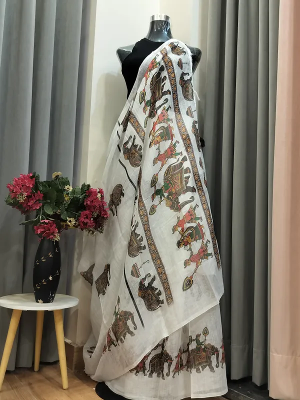 White_Cotton_Royal_Elephant_Drape_For_Women