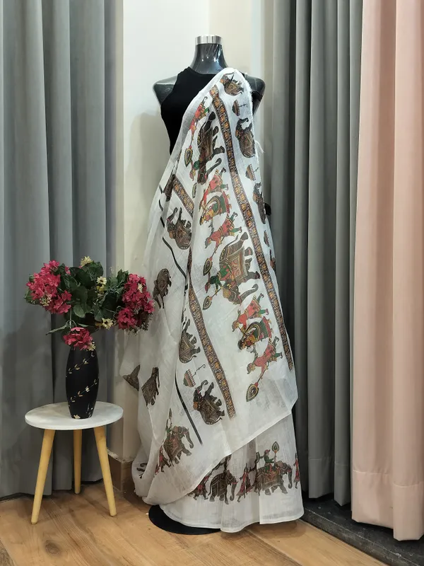 White_Cotton_Royal_Elephant_Drape_For_Women