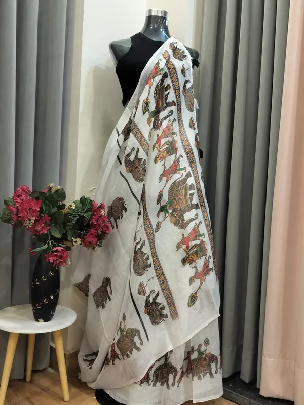 White_Cotton_Royal_Elephant_Drape_For_Women