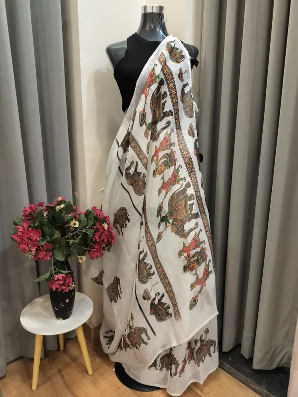 White_Cotton_Royal_Elephant_Drape_For_Women